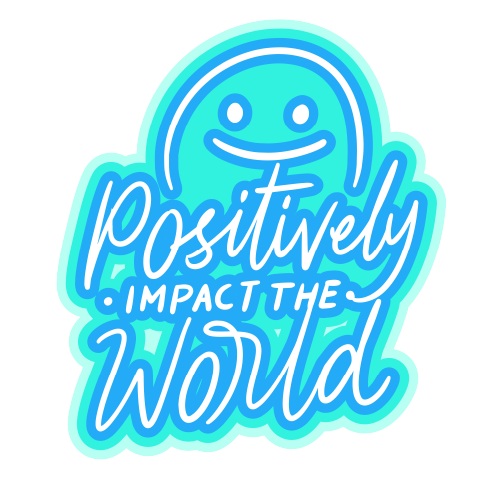 "positively impact the world", illustrated text icon